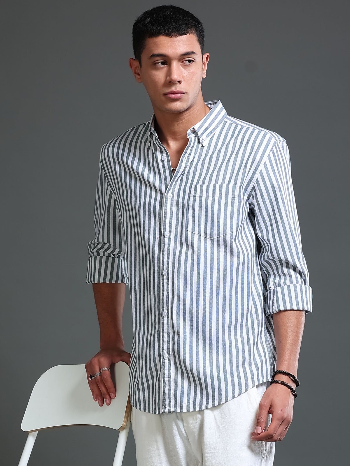 Men Stripes Green Shirts