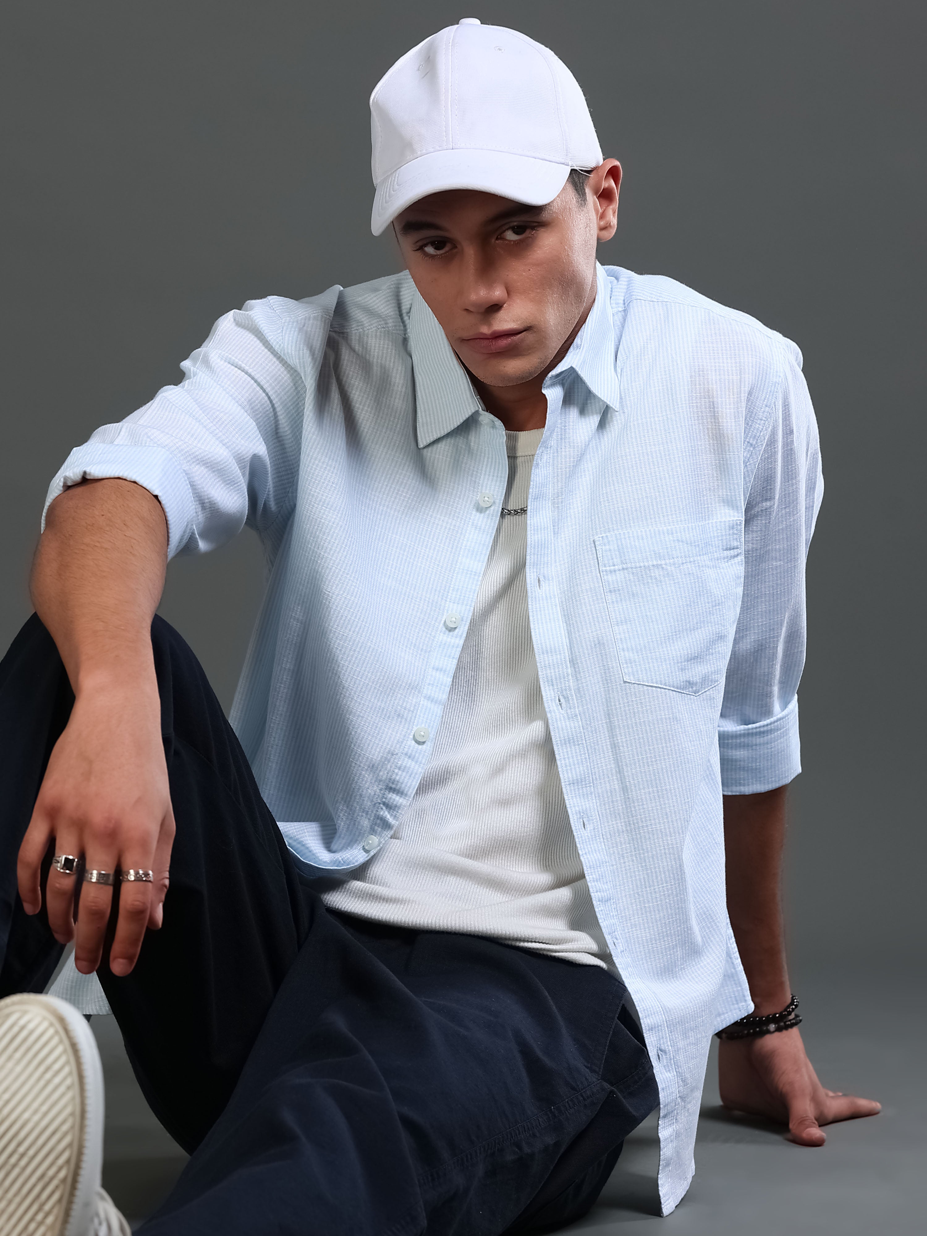 Men Stripes Blue Shirts