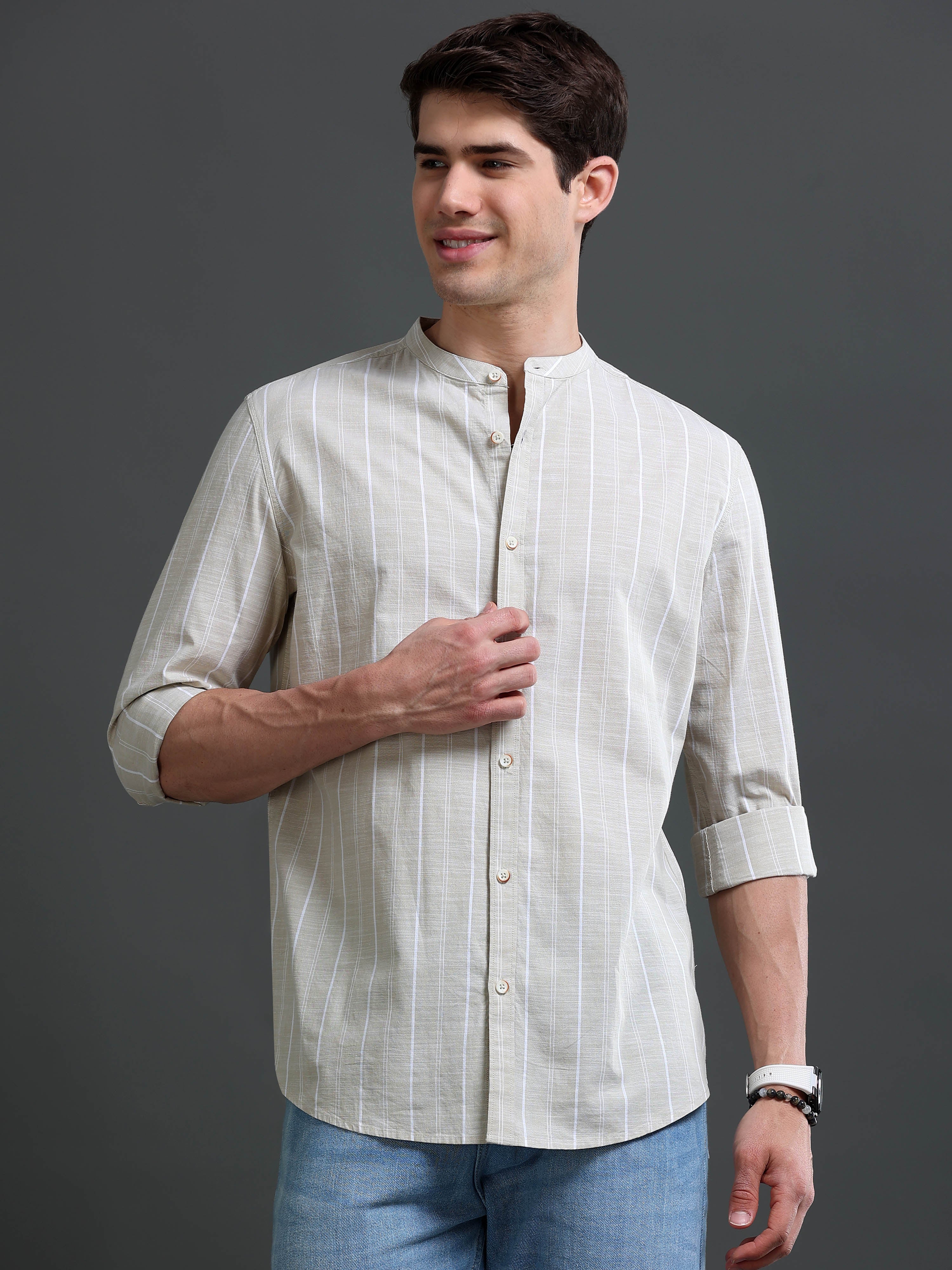 Men's Slim Fit Stripes Cotton Shirt