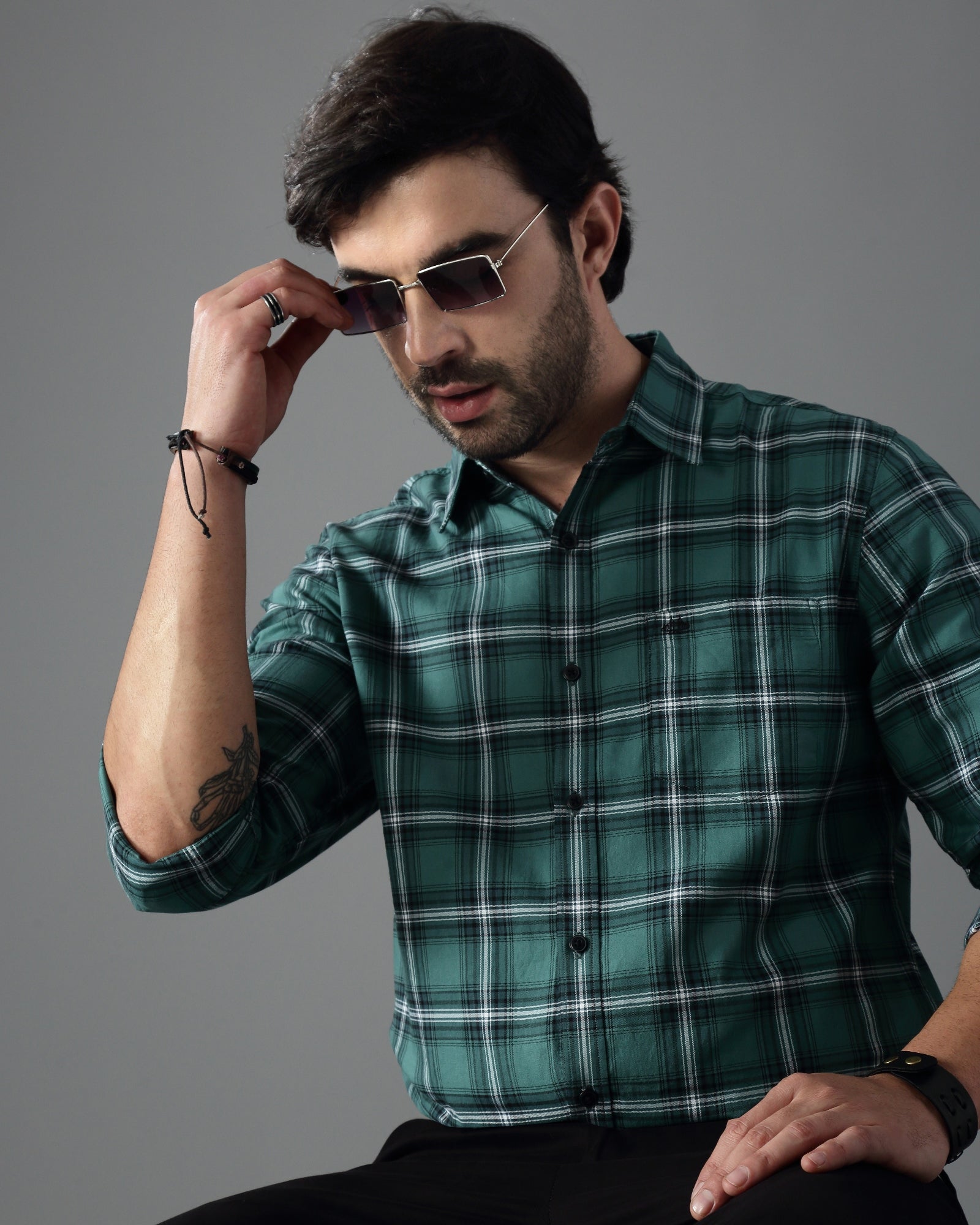 Green Slim fit Checks Casual Shirt