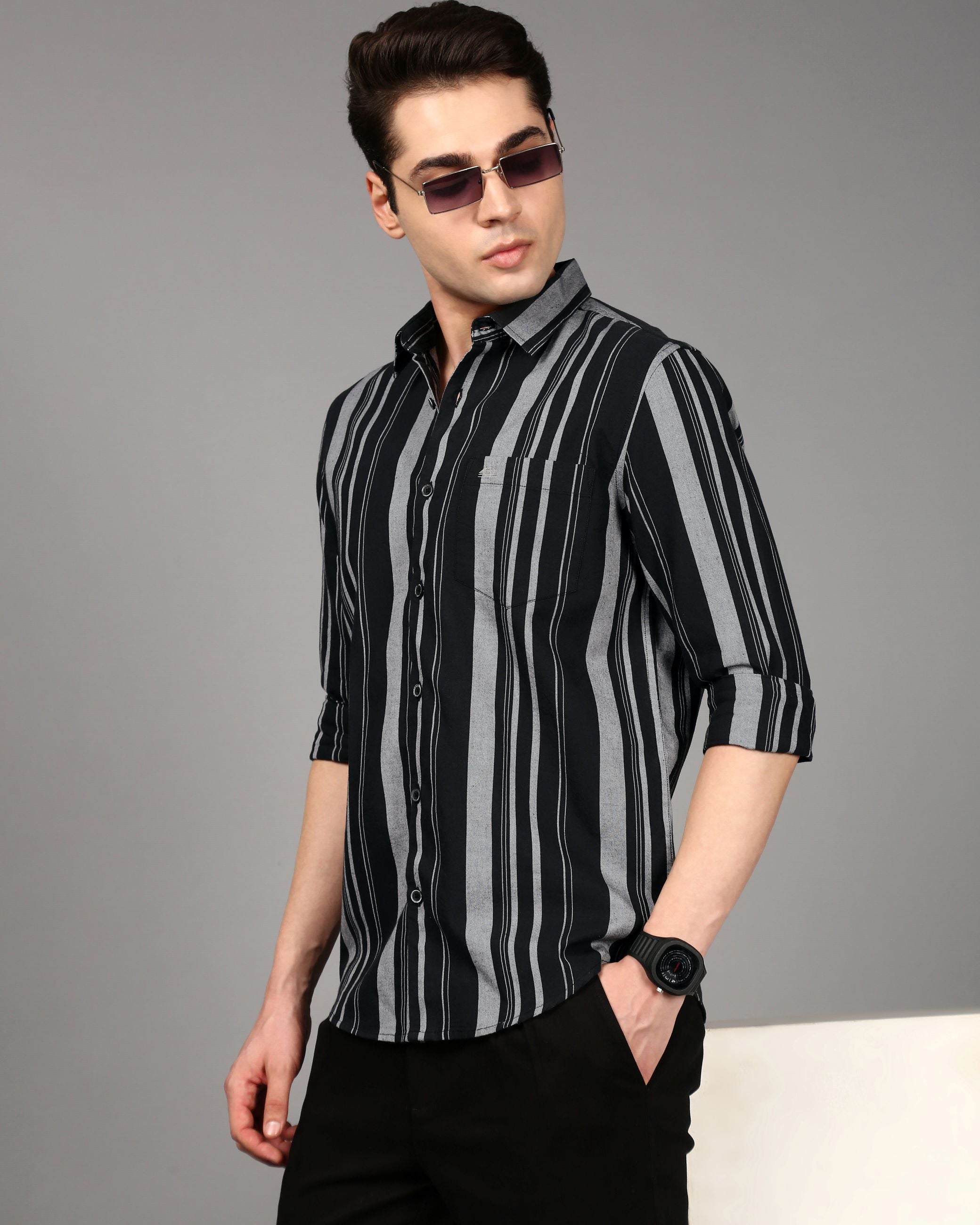 Comfort Slim Fit Striped Spread Collar Pure Cotton Casual Shirt