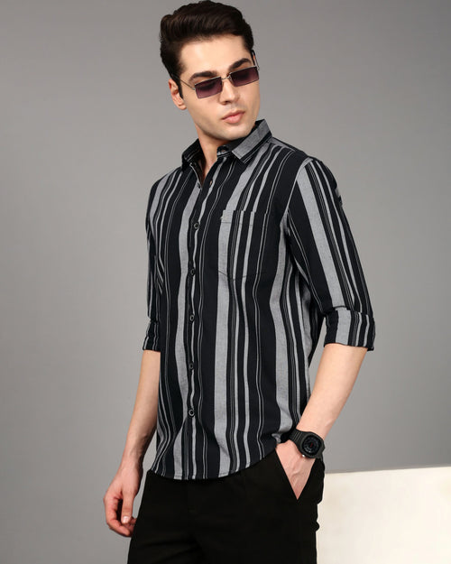 Comfort Slim Fit Striped Spread Collar Pure Cotton Casual Shirt