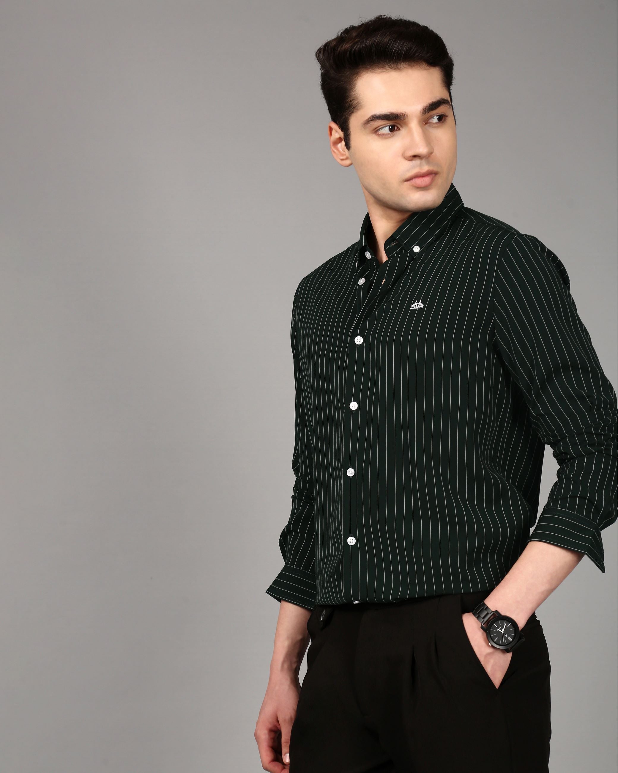 Comfort Slim Fit Vertical Striped Button-Down Collar Casual Shirt