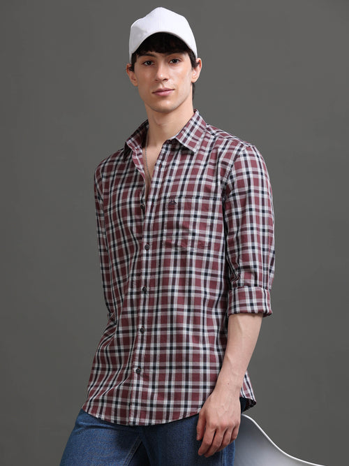 Men Smart Slim Fit Tartan Checks Checked Shirt