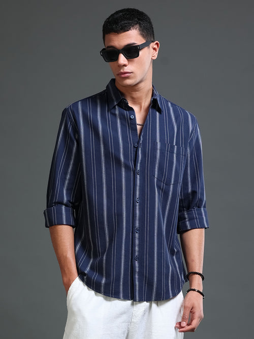 Men's Oxford Stripes Navy Shirt