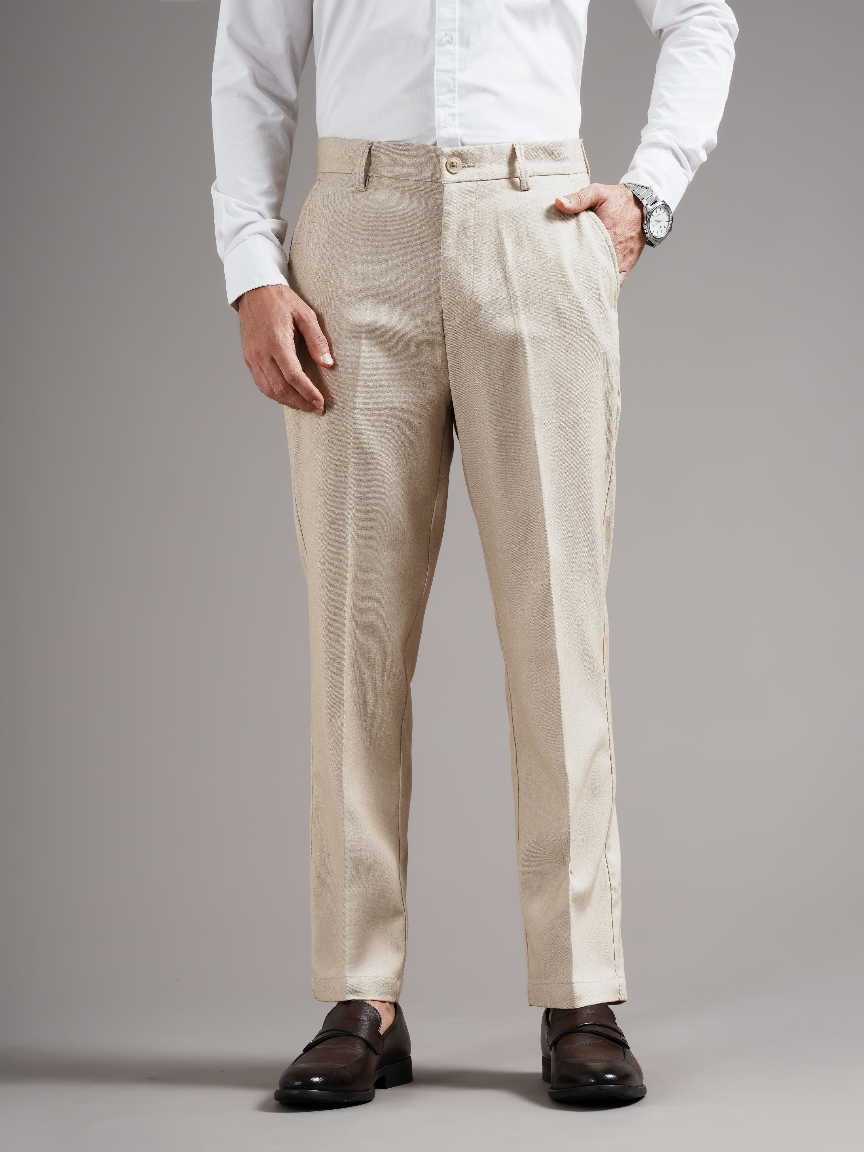 Men Tailored Straight Fit Low-Rise Trousers