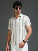 Men's Cotton Linen Dobby Stripes Shirt