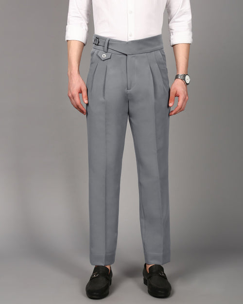 Men Smart Slim Fit Pleated Trousers