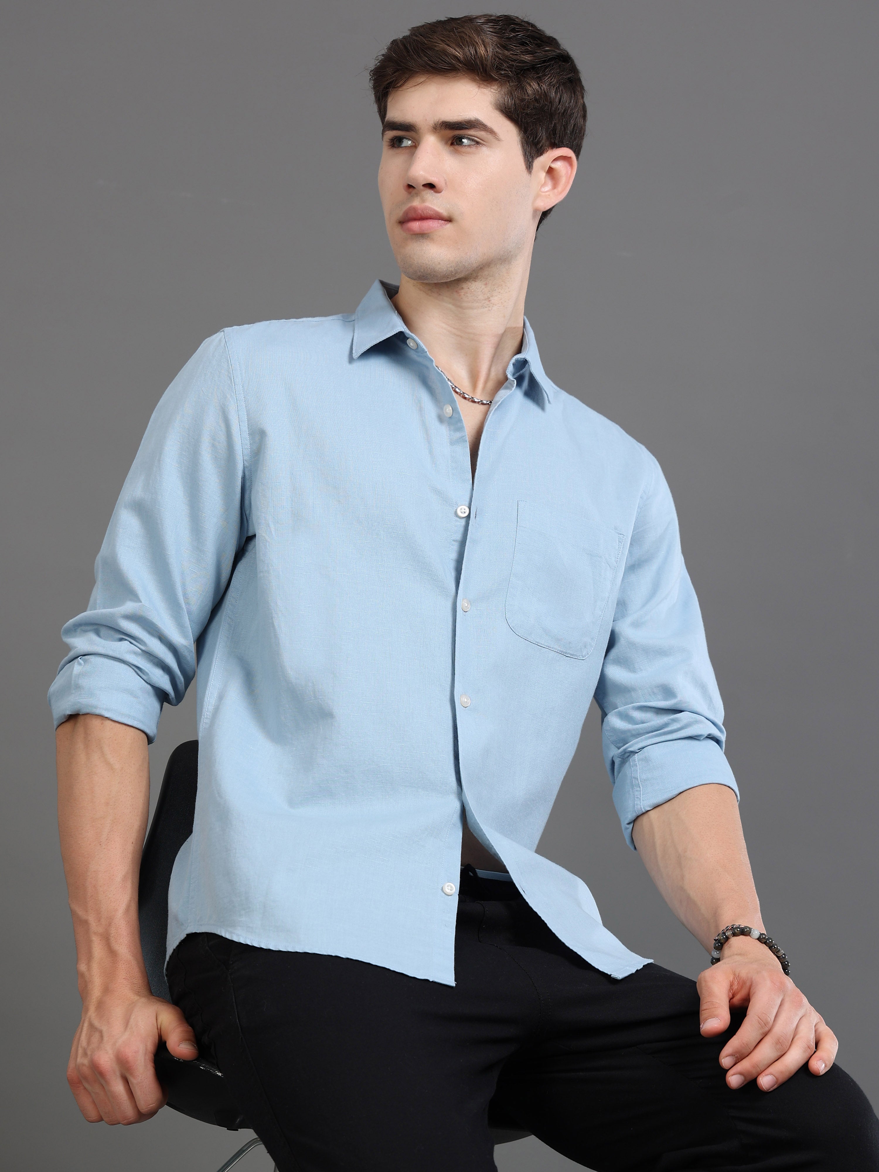 Men Smart Cotton Linen Slim Fit Shirt