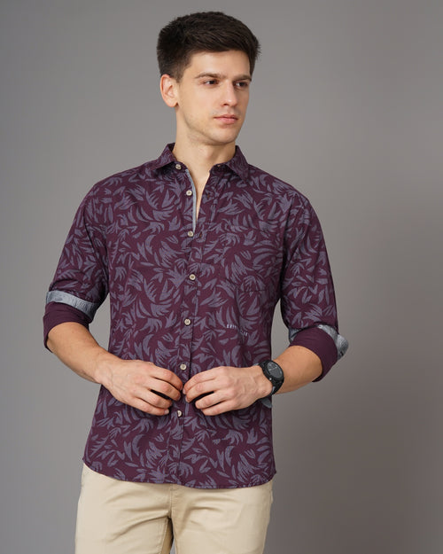 Men Classic Fit Spread Collar Abstract Printed Cotton Casual Shirt