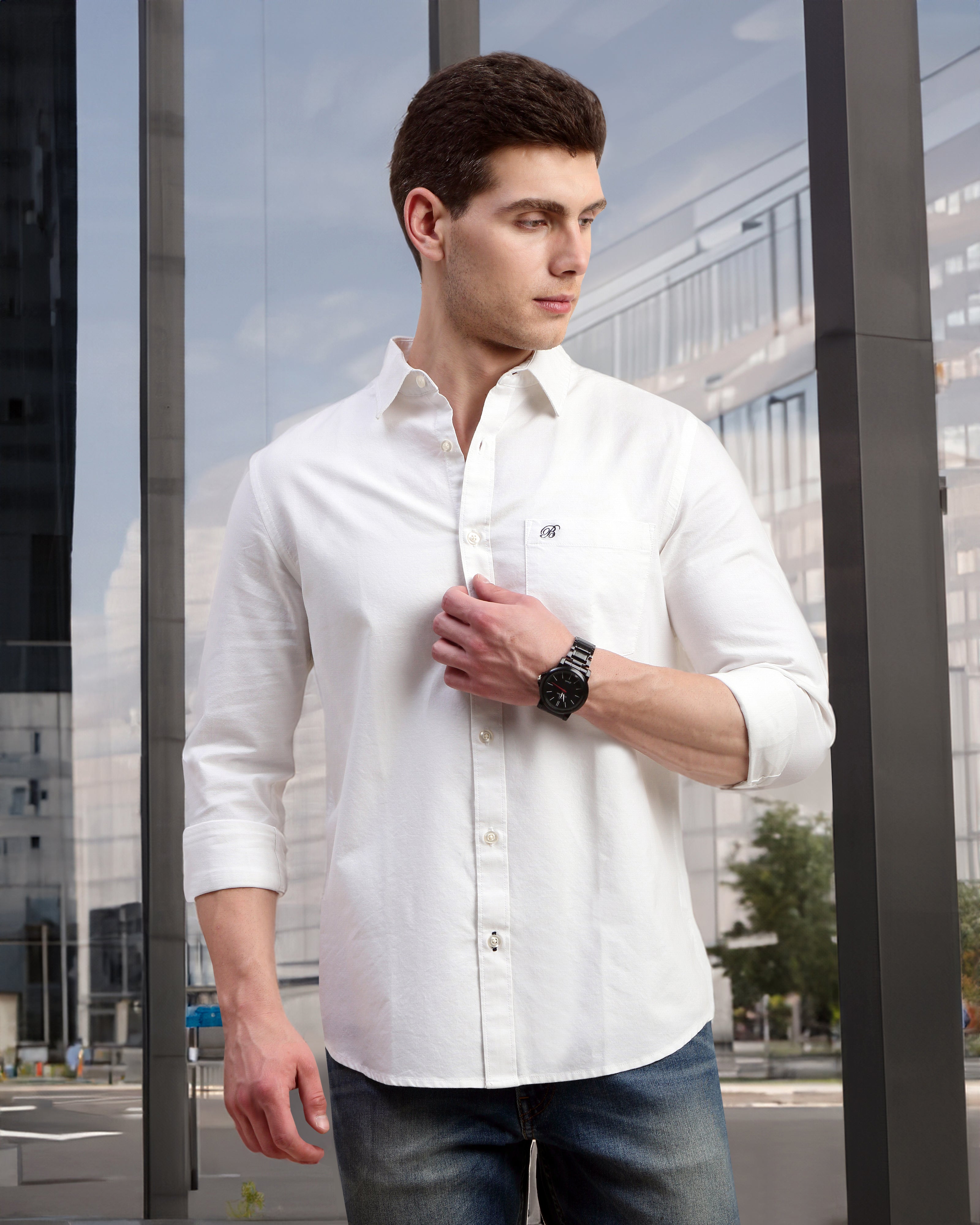 Men Slim Fit Oxford Cotton Casual Shirt