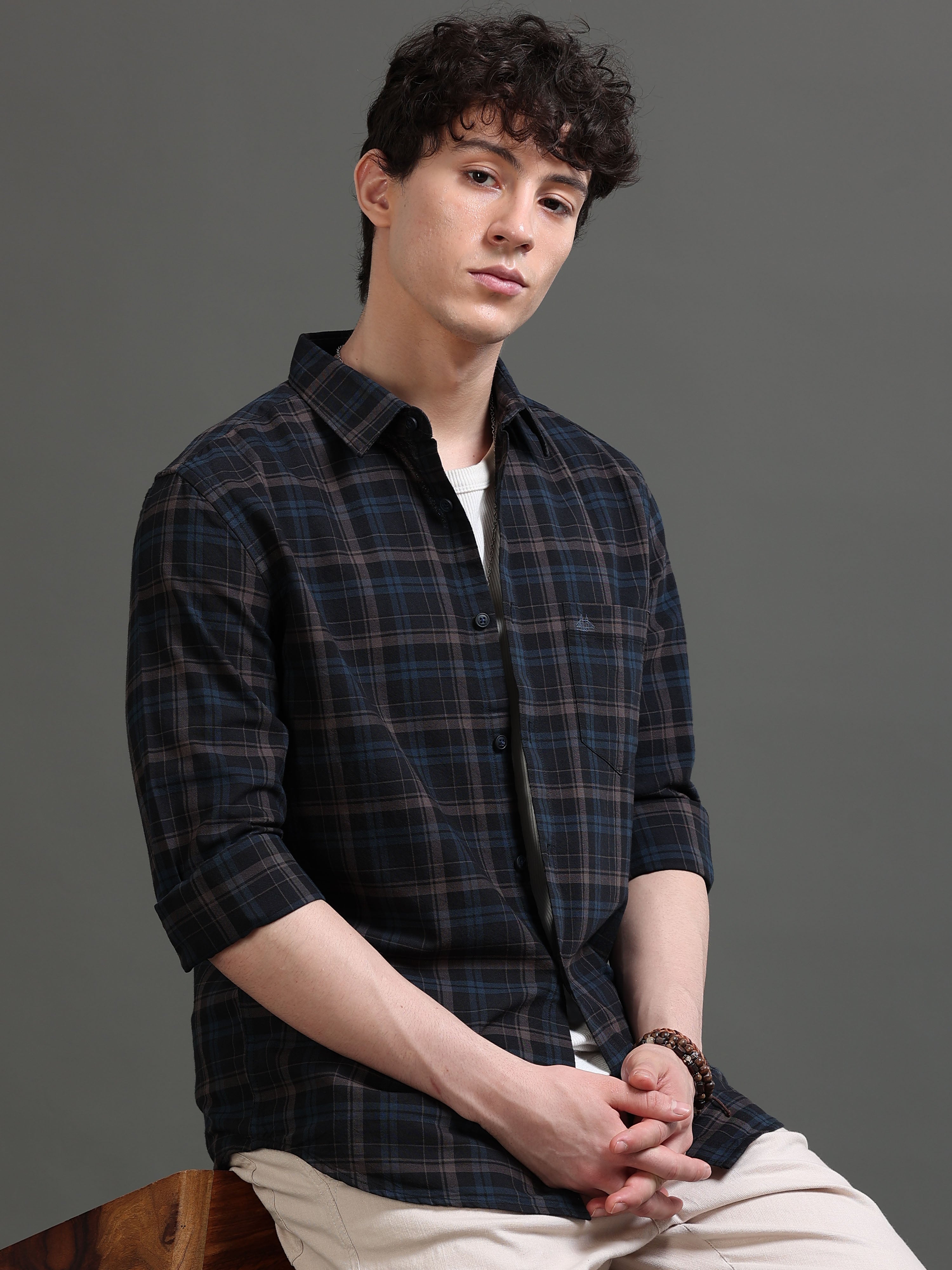 Men Smart Slim Fit Tartan Checks Checked Casual Shirt