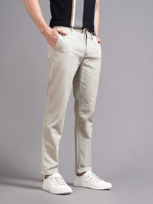 Men Smart Stripped Ankel Fit Low-Rise Chinos Trousers