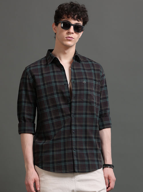 Men Smart Slim Fit Tartan Checks Checked Casual Shirt