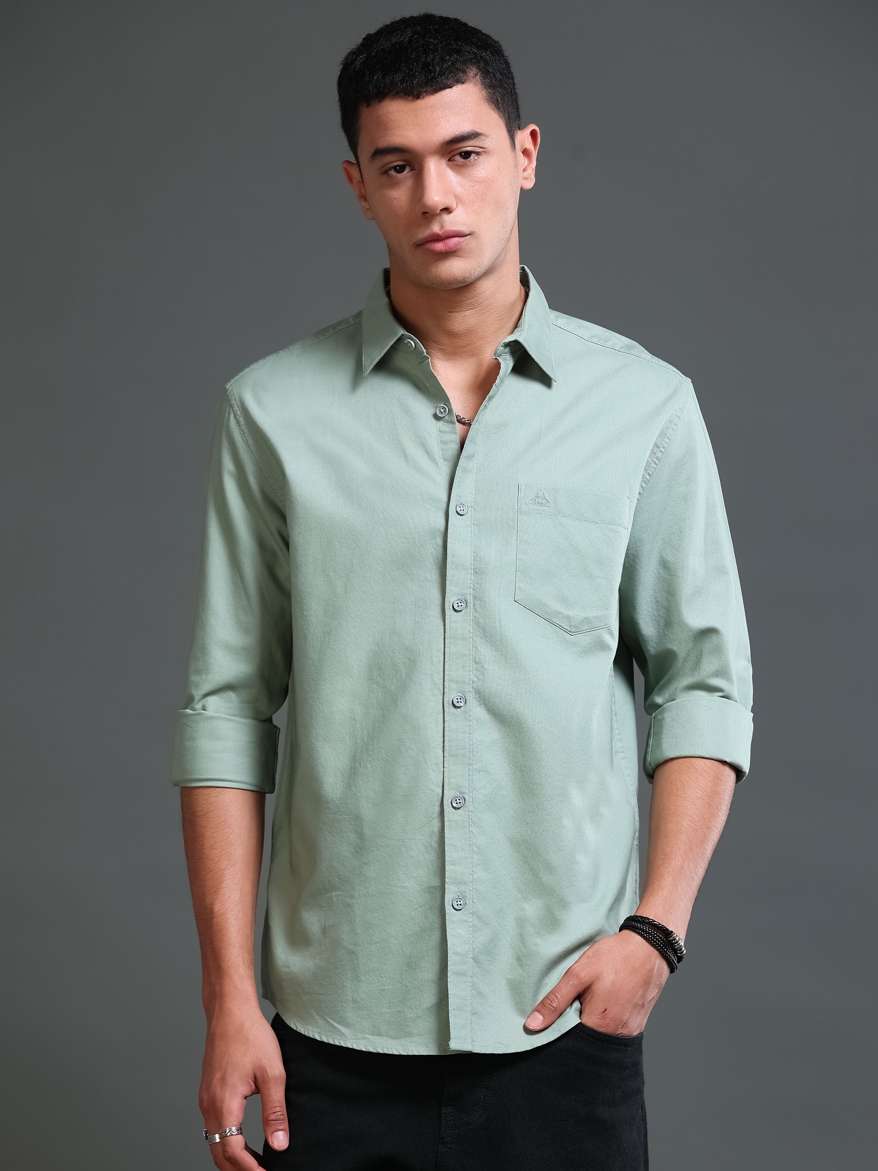Men Premium Green Oxford Solid