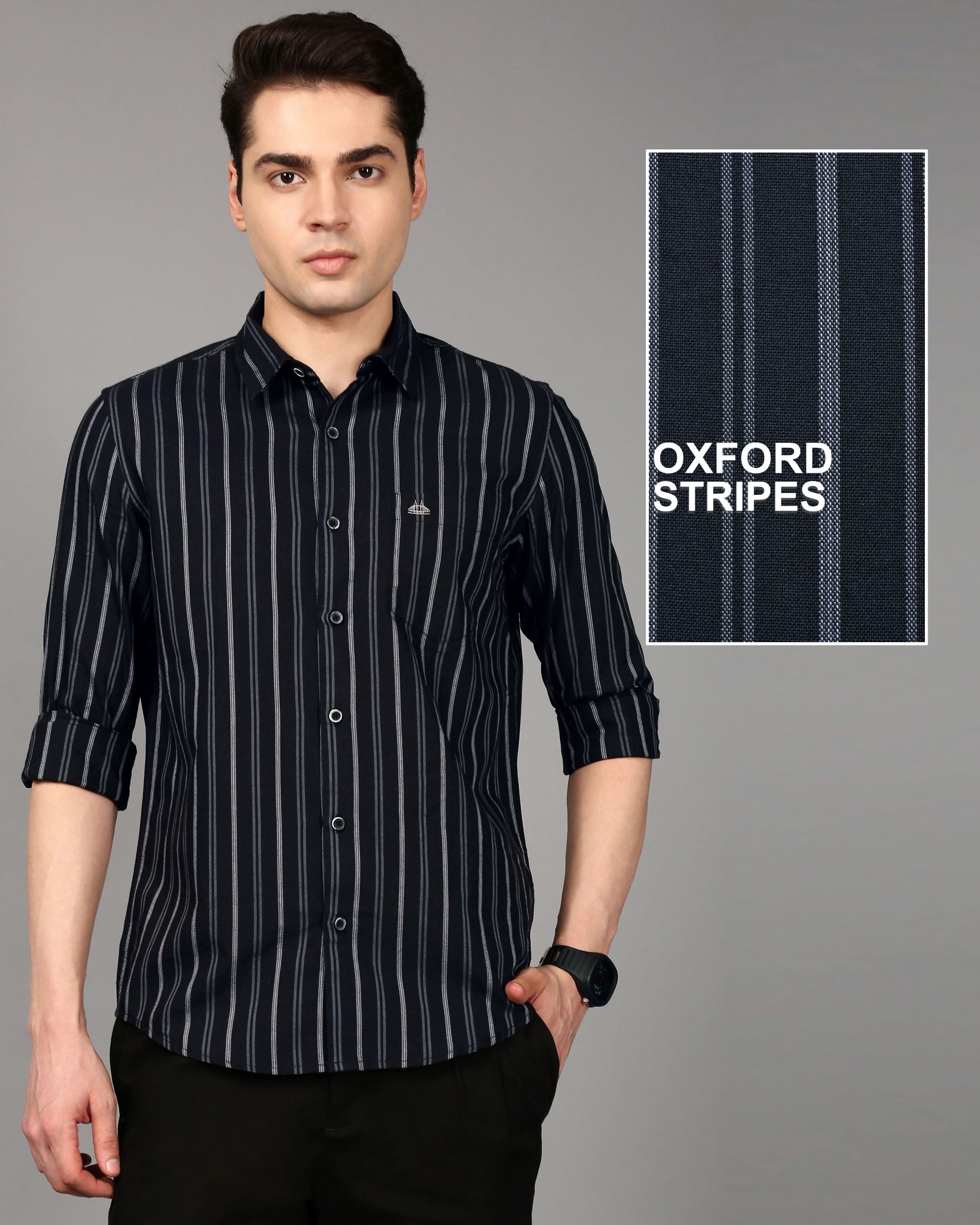 Men Comfort Fit Vertical Striped Spread Collar Cotton Casual Shirt