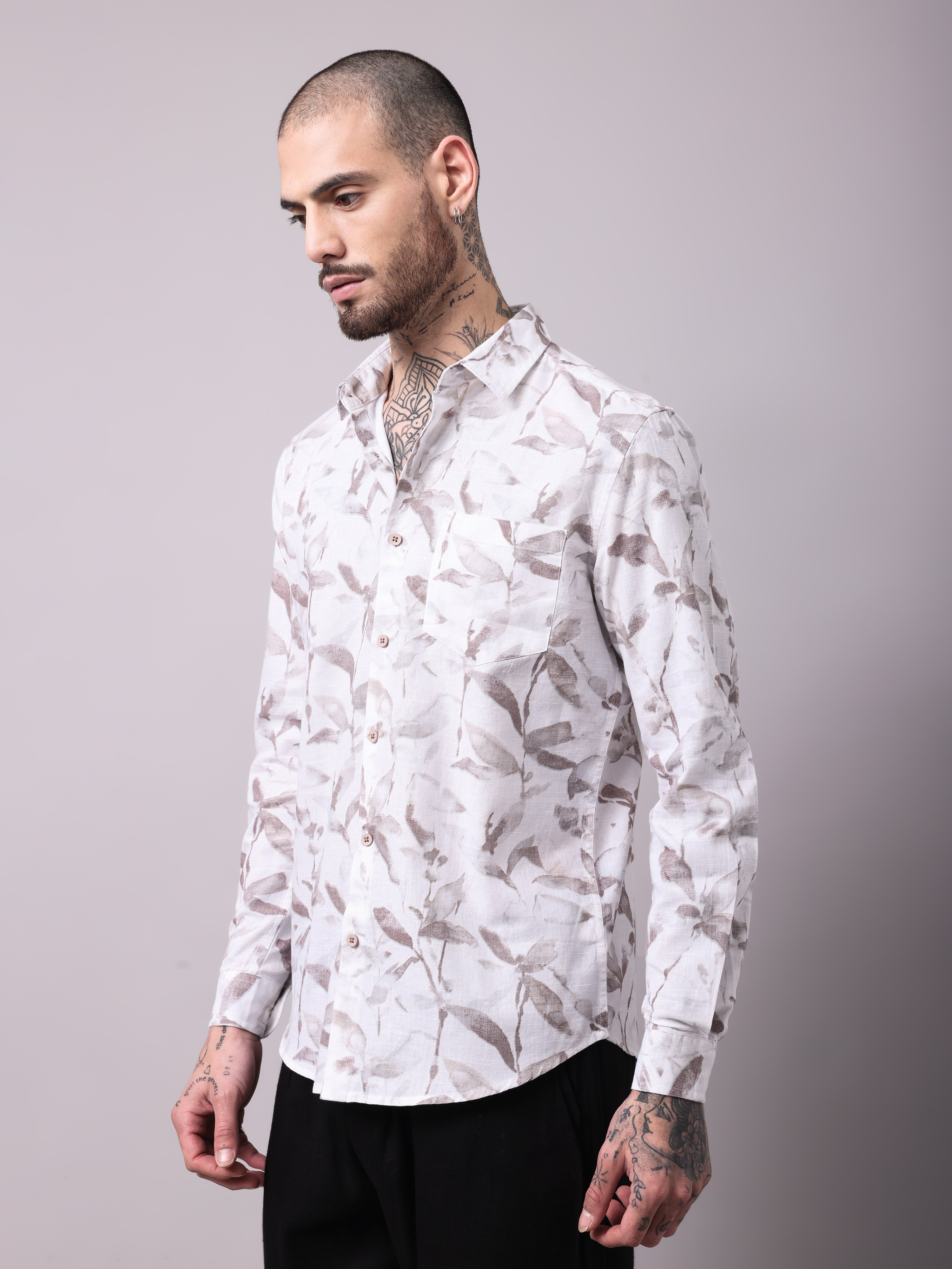 Dobby Digital Print Slim Fit Casual Shirt