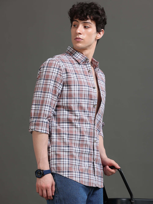 Men Smart Slim Fit Tartan Checks Checked Casual Shirt