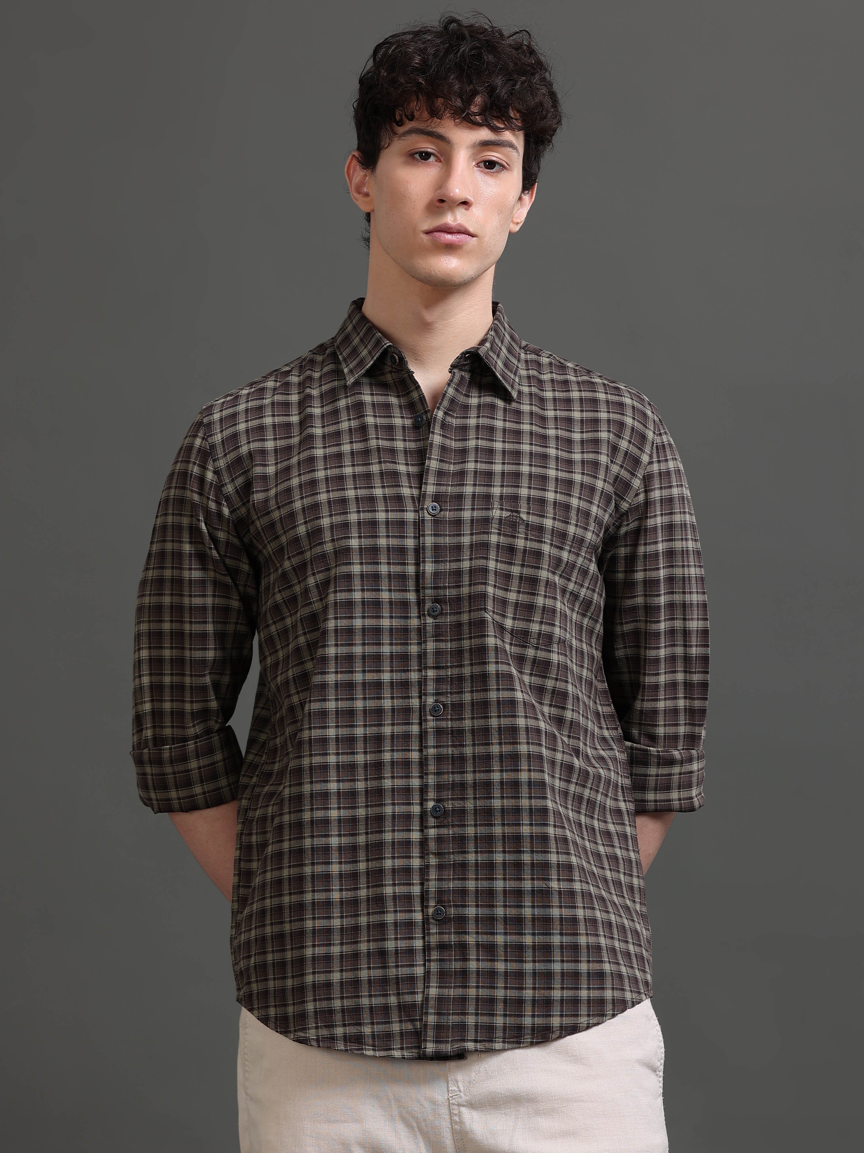 Men Smart Slim Fit Tartan Checks Checked Casual Shirt