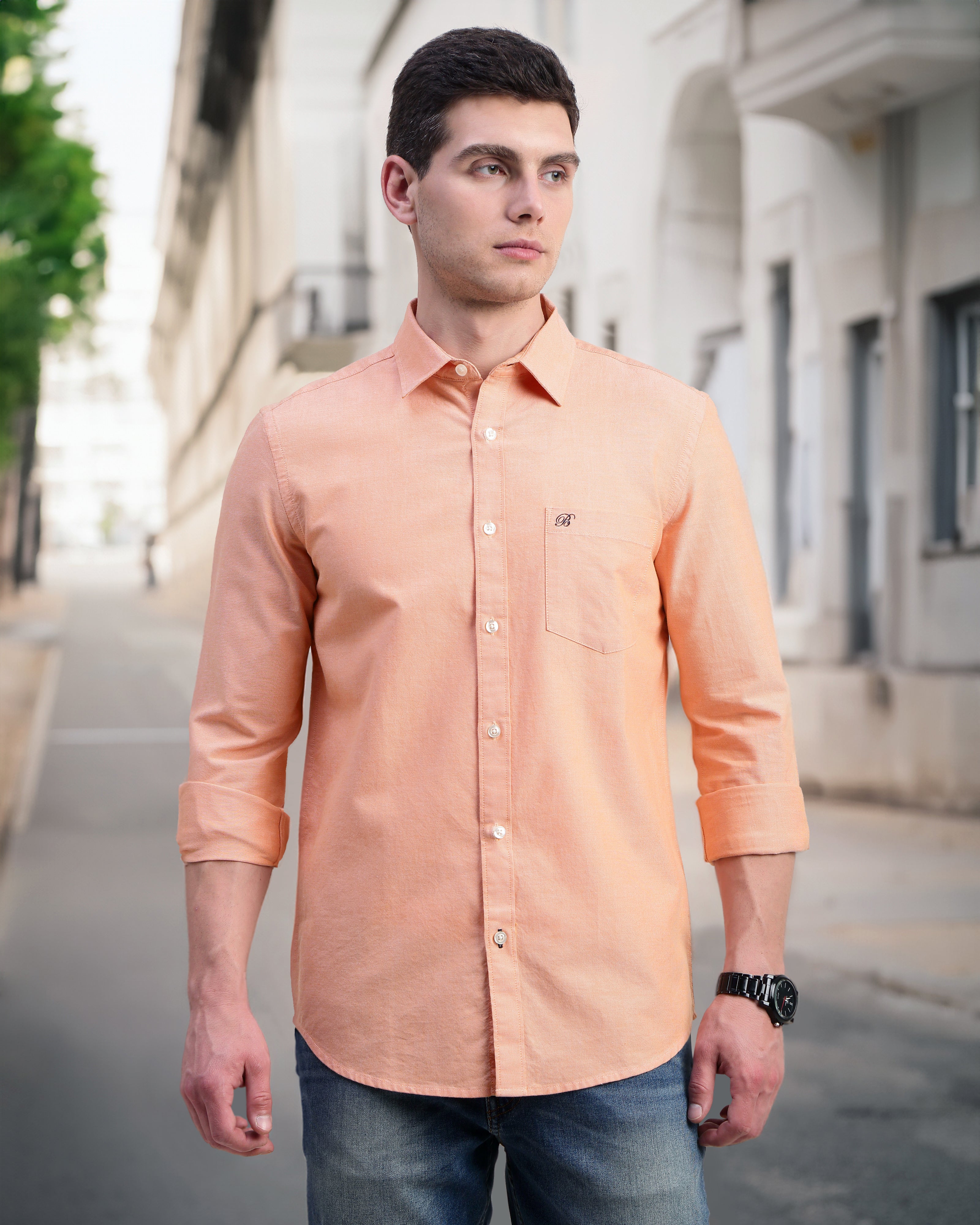 Men Slim Fit Oxford Cotton Casual Shirt