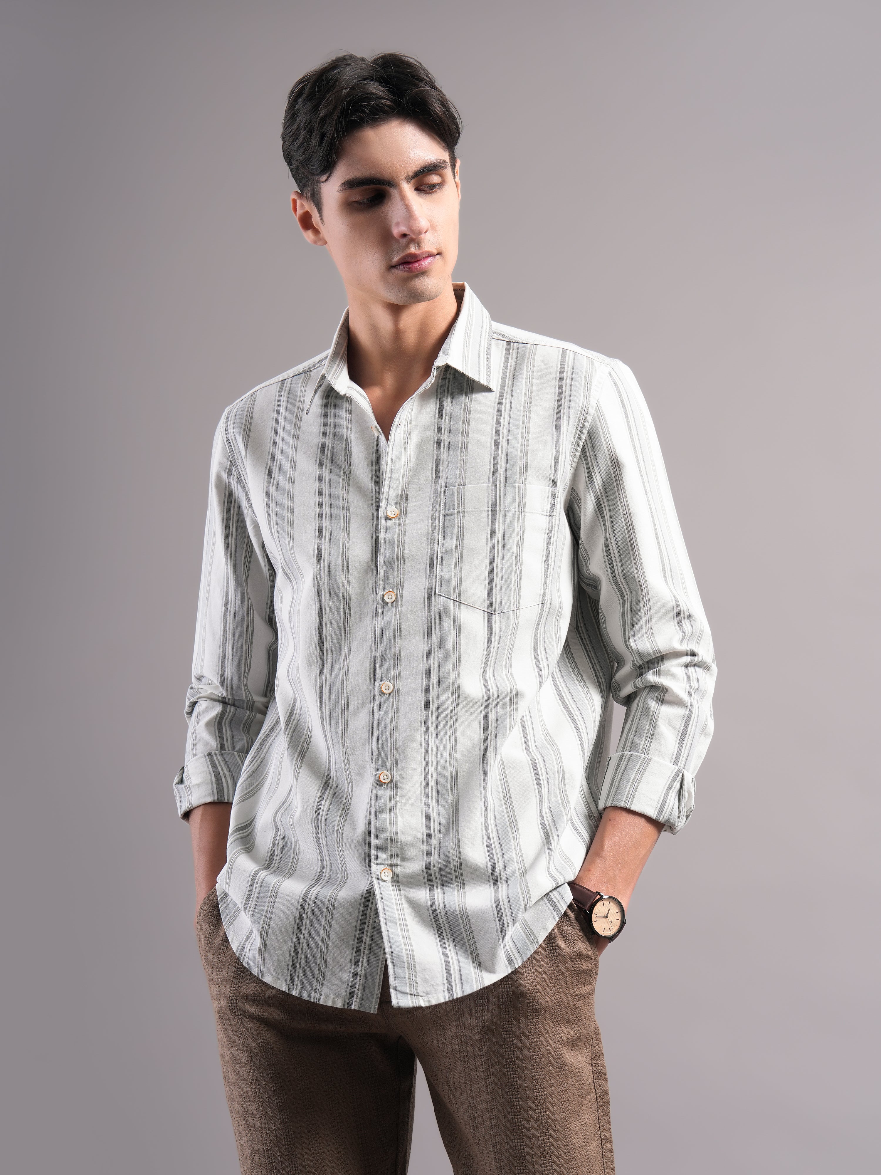 Men Smart Slim Fit Striped Casual Shirt