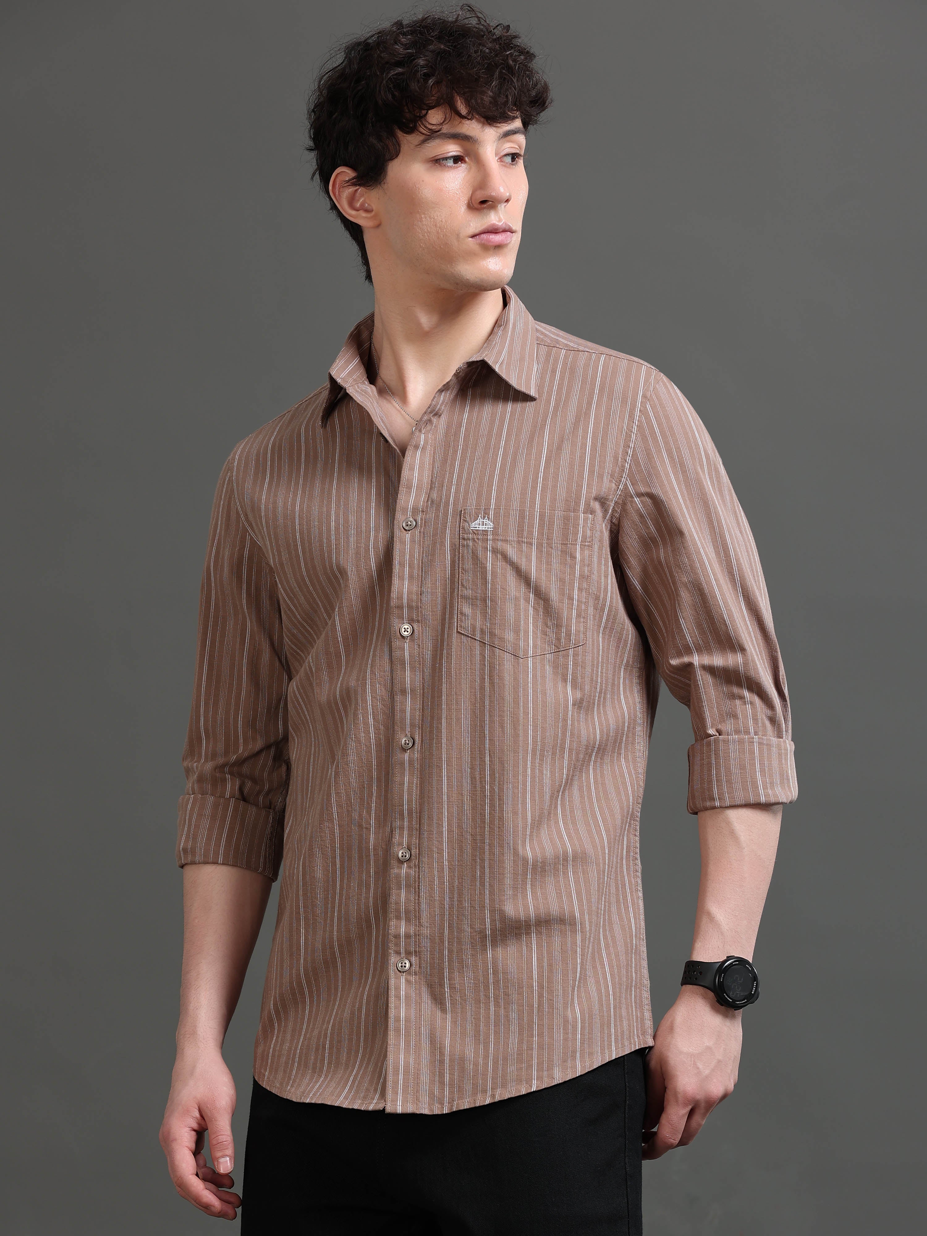 Men Smart Slim Fit Striped Casual Shirt