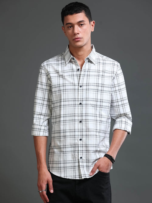 Men's Premium Oxford White Checks Shirt