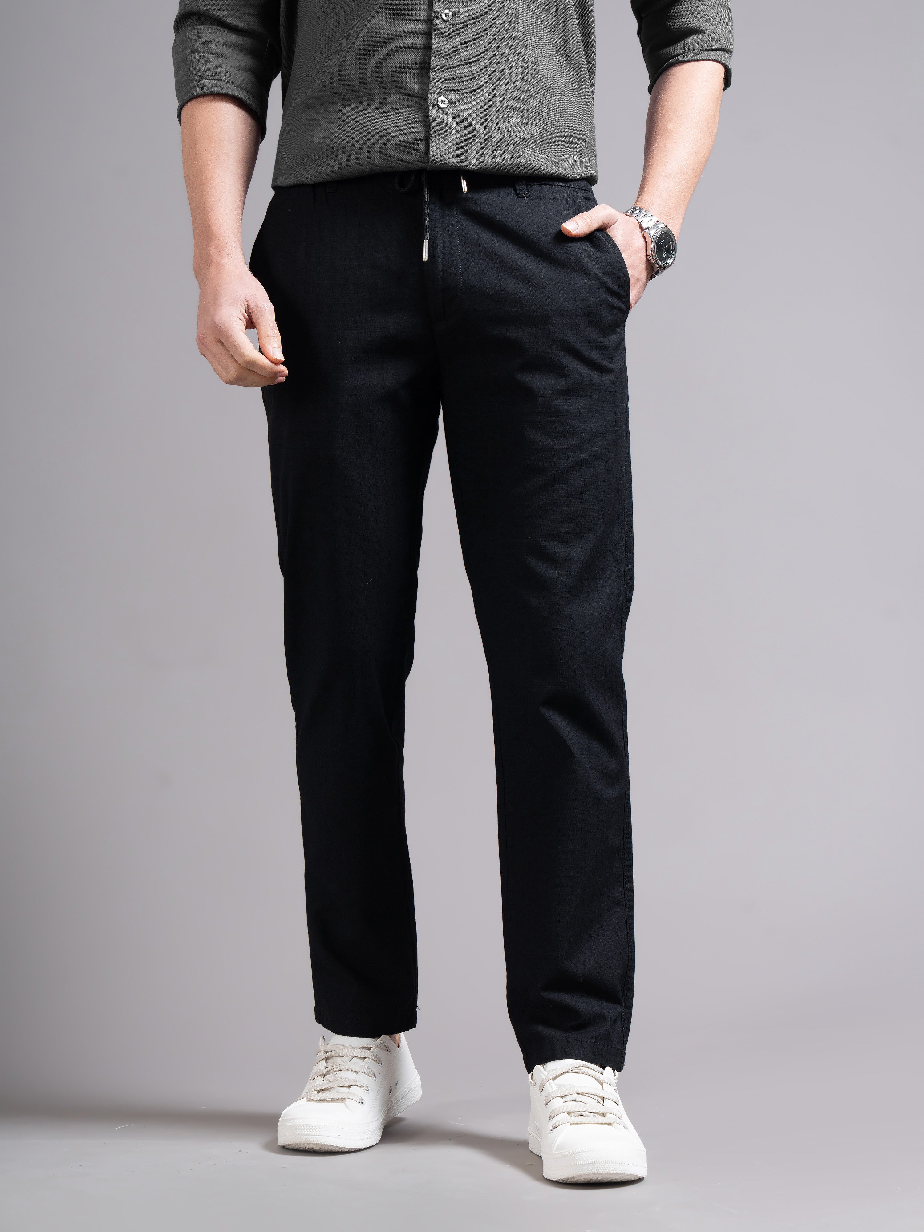 Men Smart Slim Fit Low-Rise Chinos Trousers