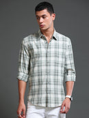 Men's Melange Twill Green Checks Shirts