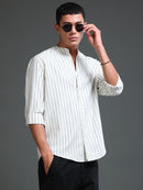 Men Stripes Cream Shirt