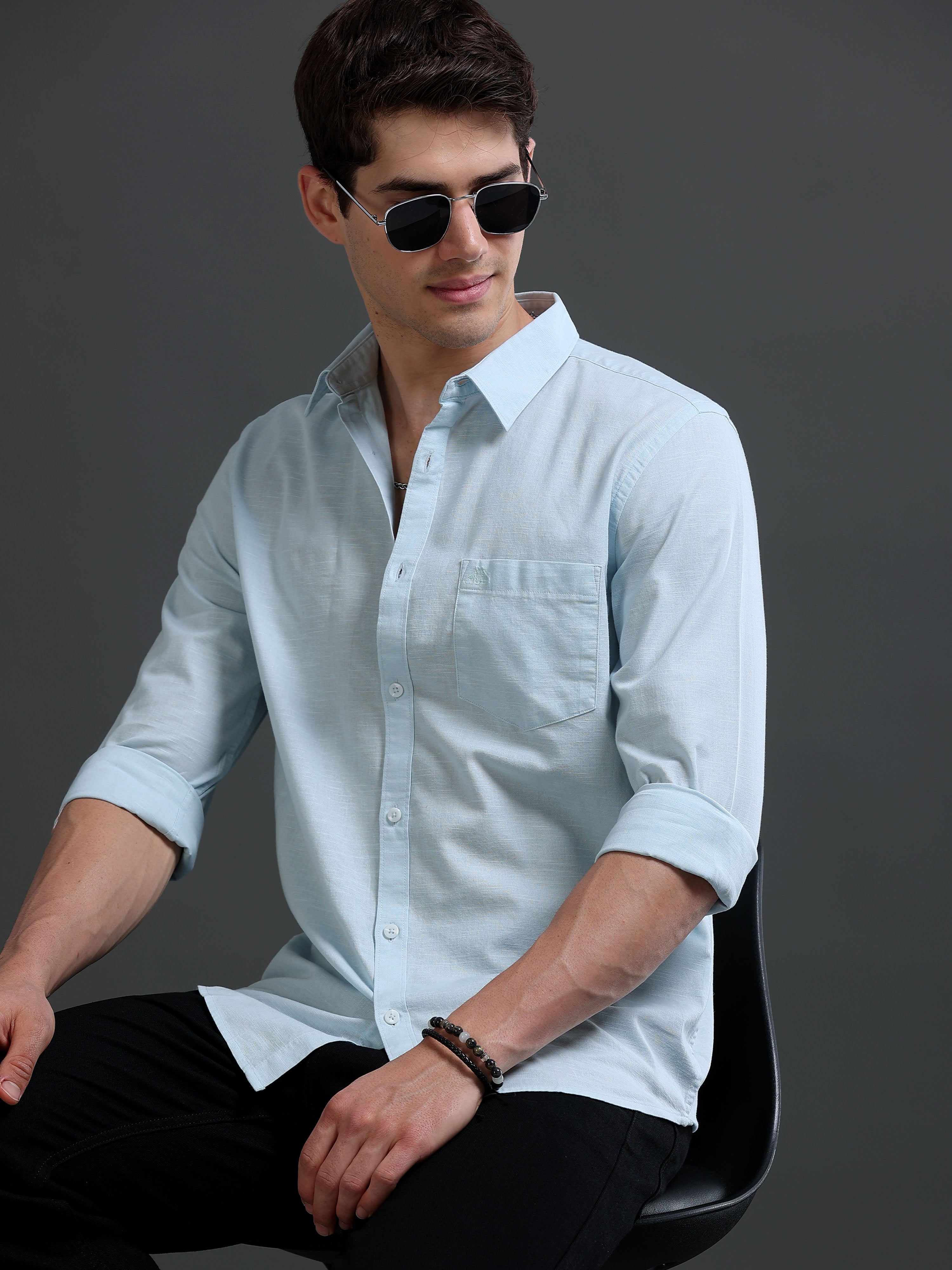 Men's Slub Slim Fit Solid Shirt