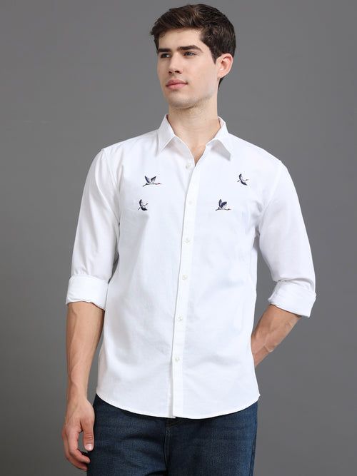Men Oxford Embroidary Slim Fit Shirt