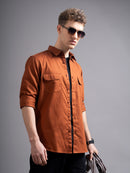 Men Smart Fit Solid Spread Collar Cotton Casual Shirt