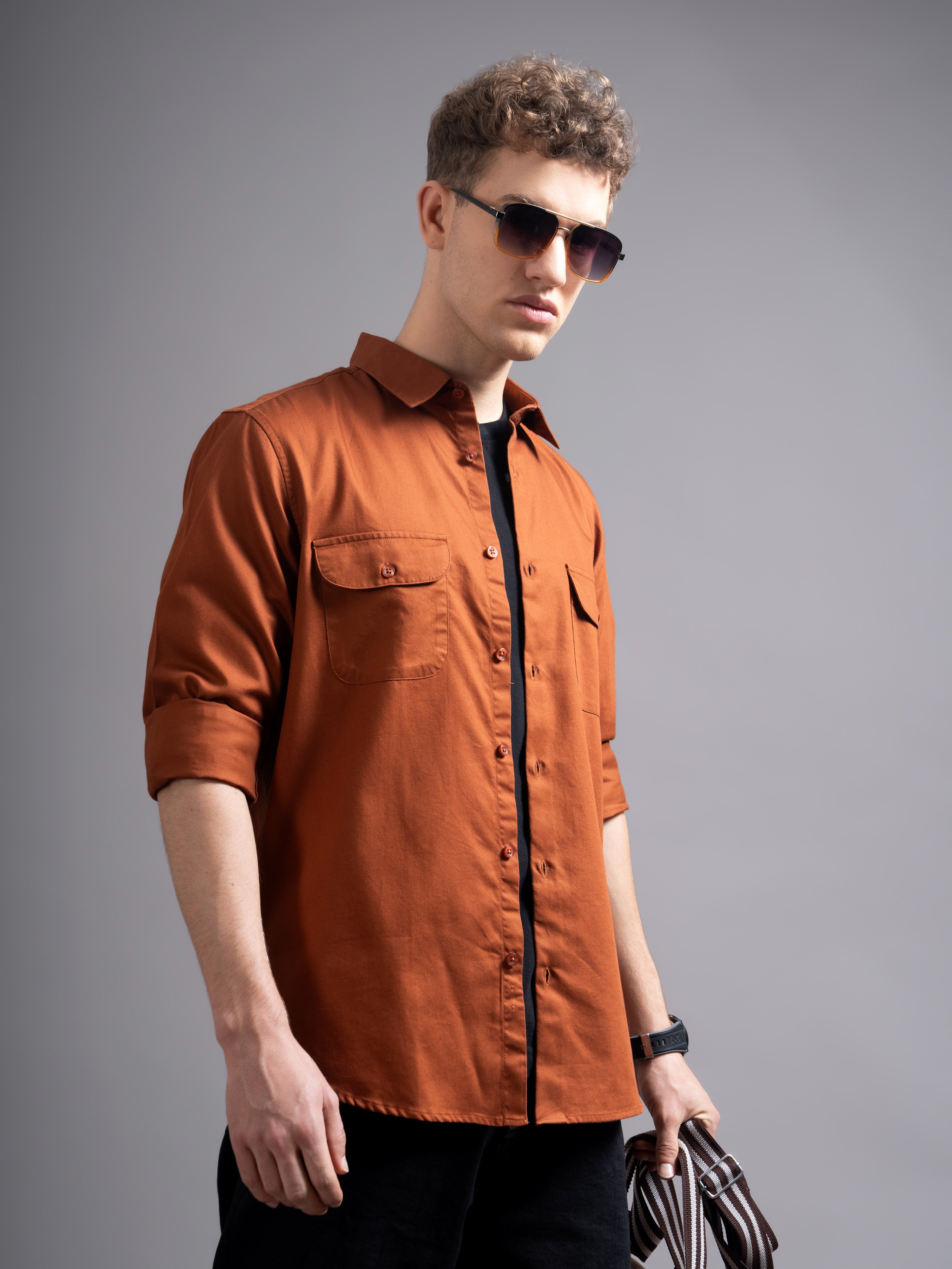 Men Smart Fit Solid Spread Collar Cotton Casual Shirt