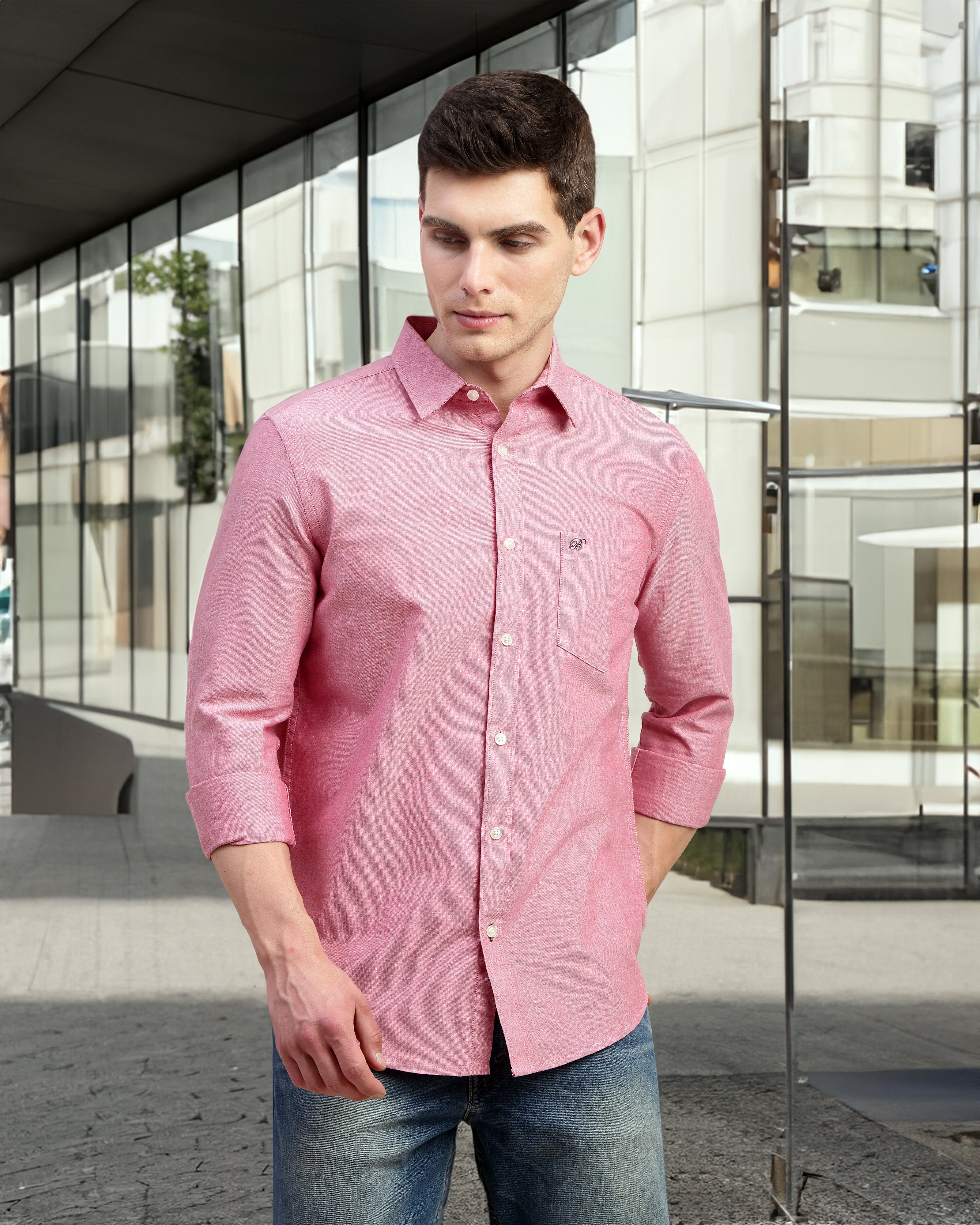 Men Slim Fit Oxford Cotton Casual Shirt