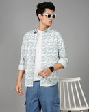 Men Smart Slim Fit Floral Printed Spread Collar Cotton Casual Shirt