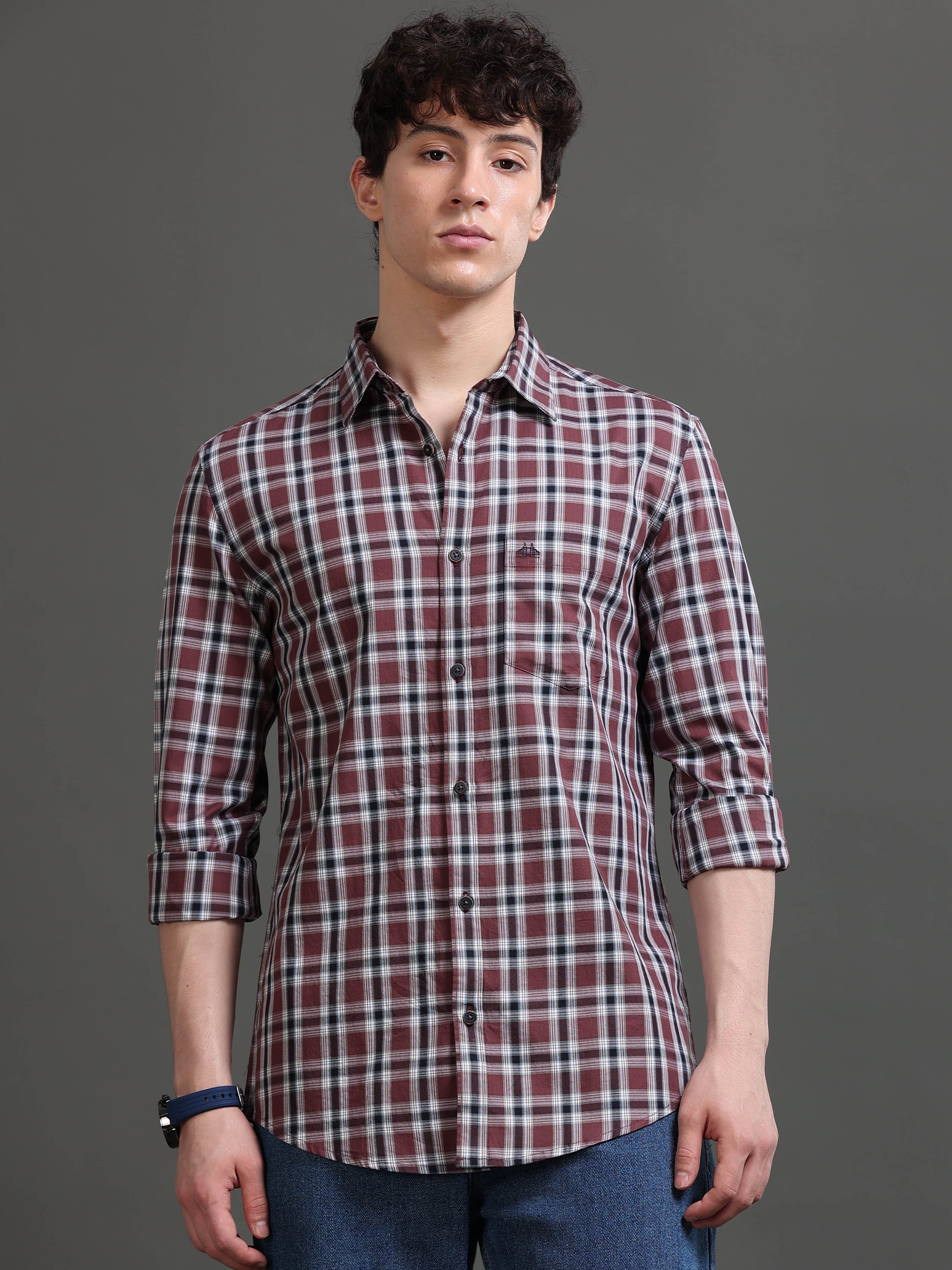 Men Smart Slim Fit Tartan Checks Checked Shirt