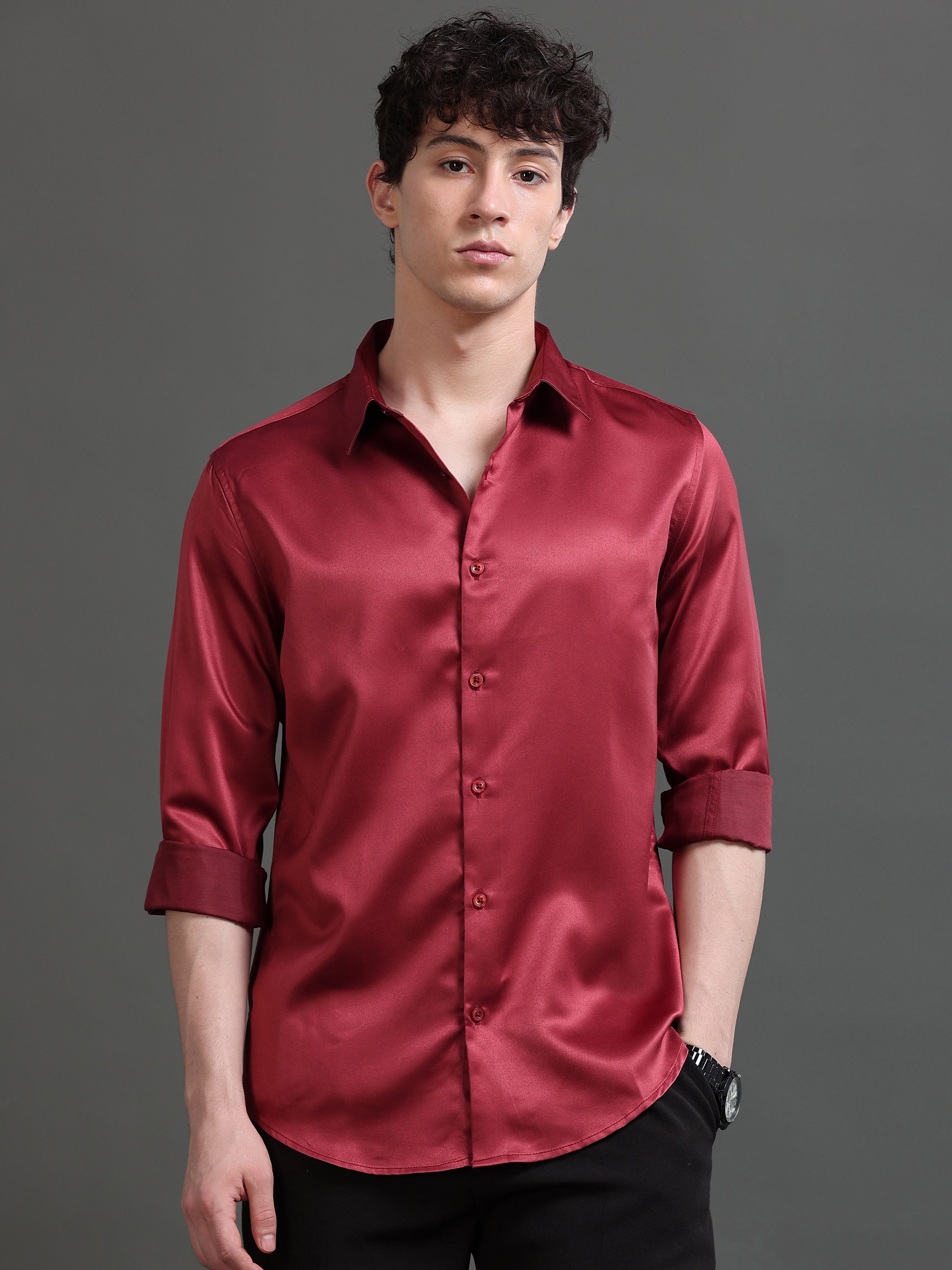 Men Spread Collar Smart Slim Fit Casual Shirt