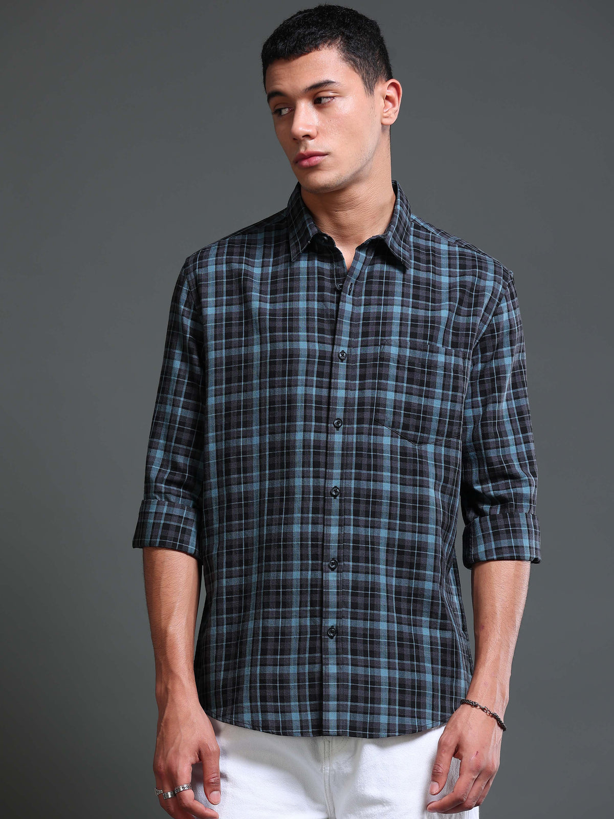 Men's Melange Twill Blue Checks Shirts