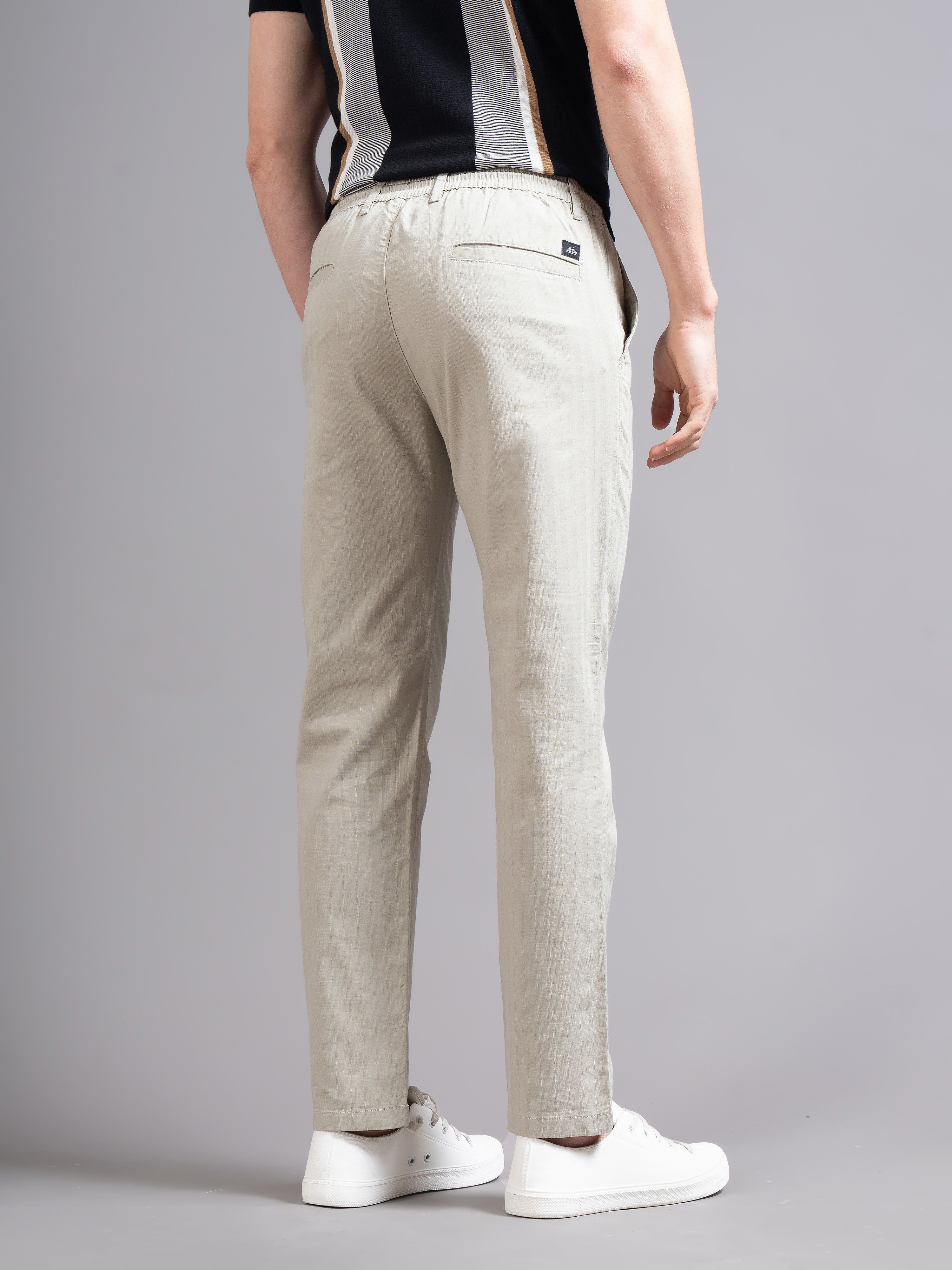 Men Smart Stripped Ankel Fit Low-Rise Chinos Trousers