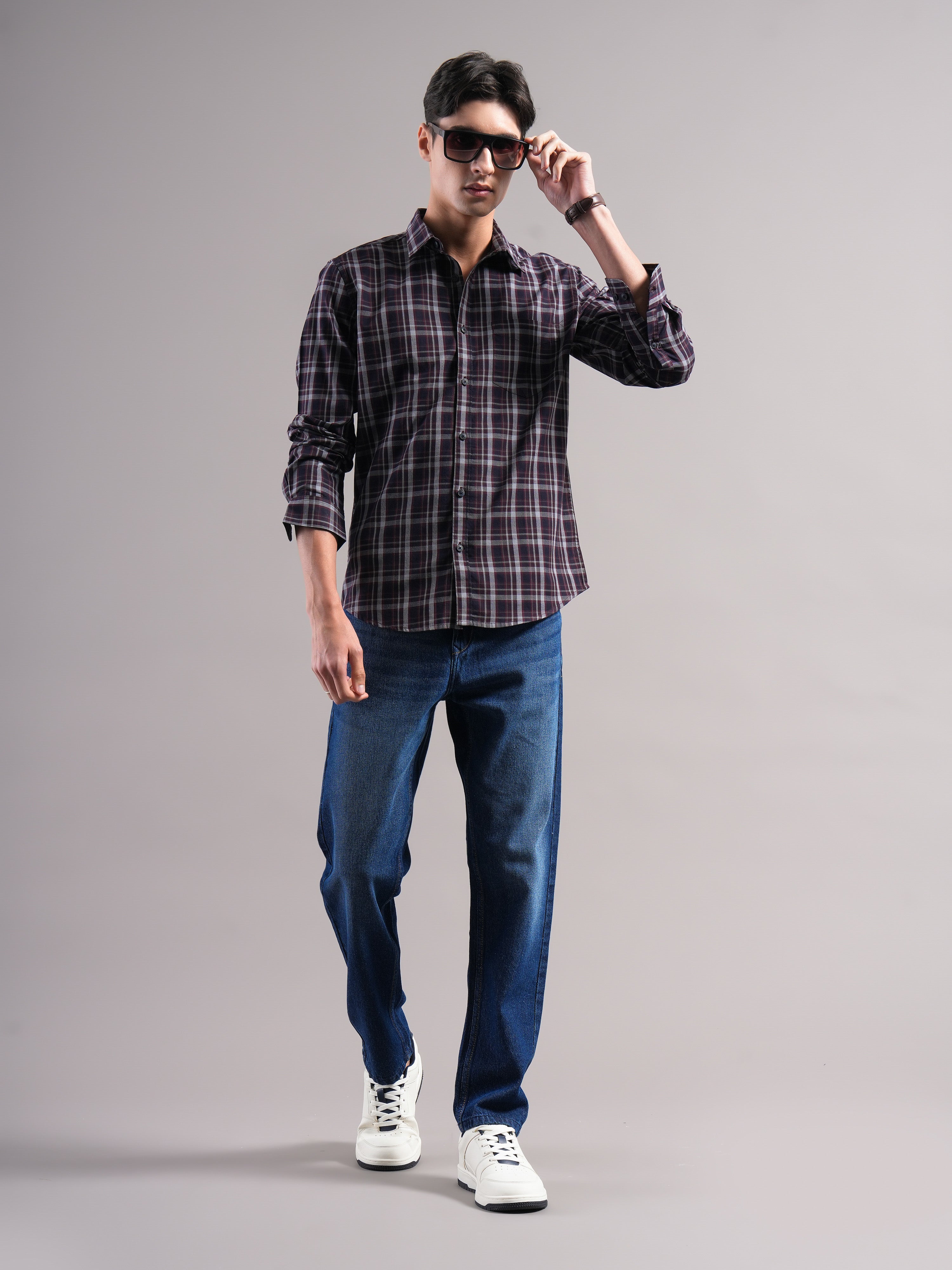 Men Smart Slim Fit Tartan Checks Checked Casual Shirt