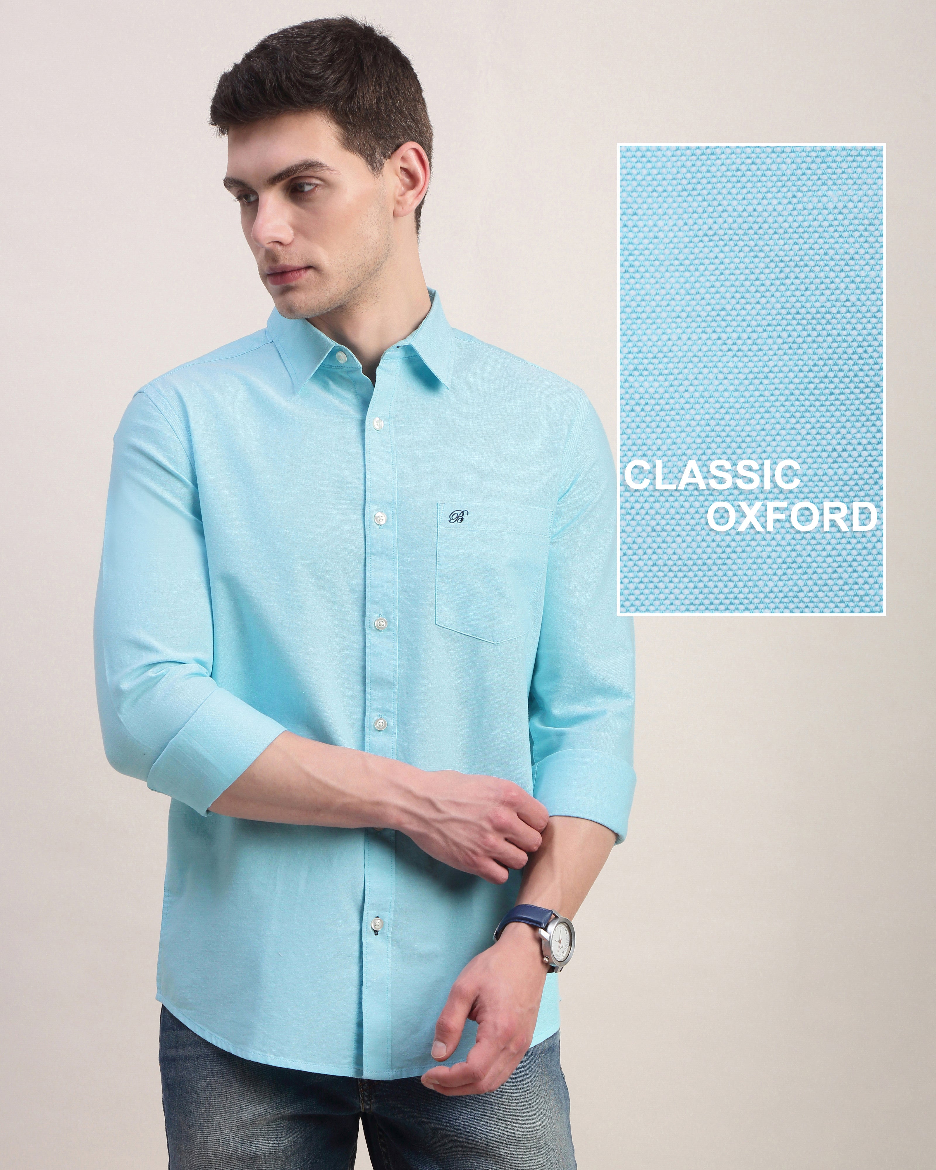 Men Slim Fit Oxford Cotton Casual Shirt