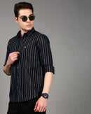 Men Comfort Fit Vertical Striped Spread Collar Cotton Casual Shirt