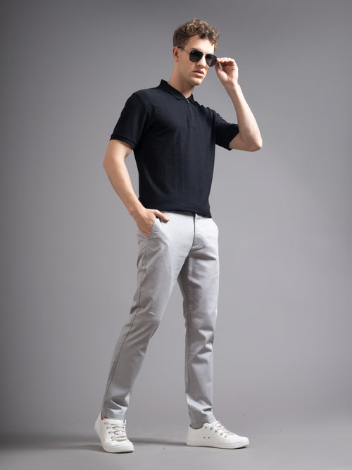 Men Solid Comfort Slim Fit Low-rise Cotton Chinos Trousers