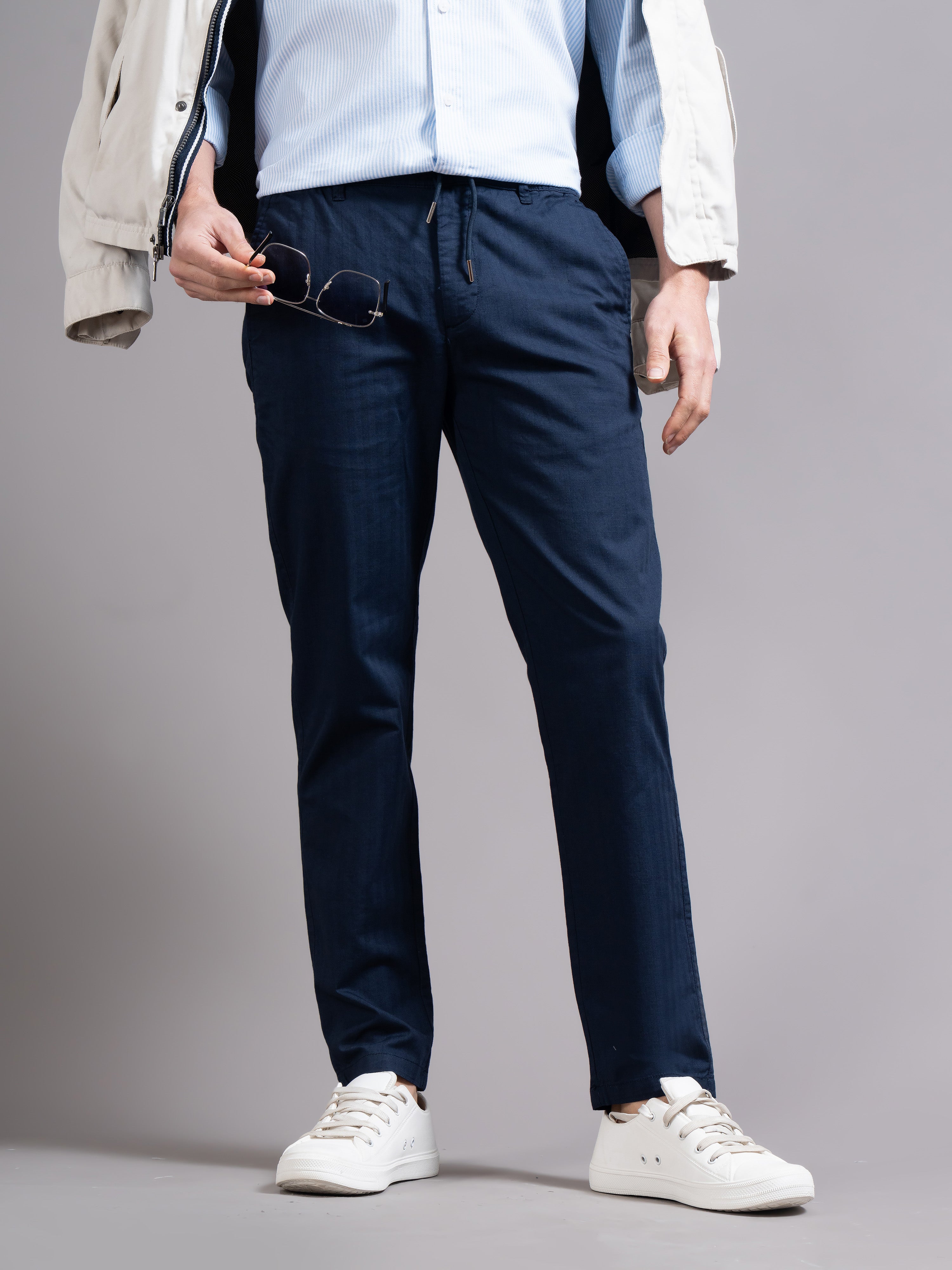 Men Ankle  Fit Smart Slim Fit Low-Rise Regular Trousers