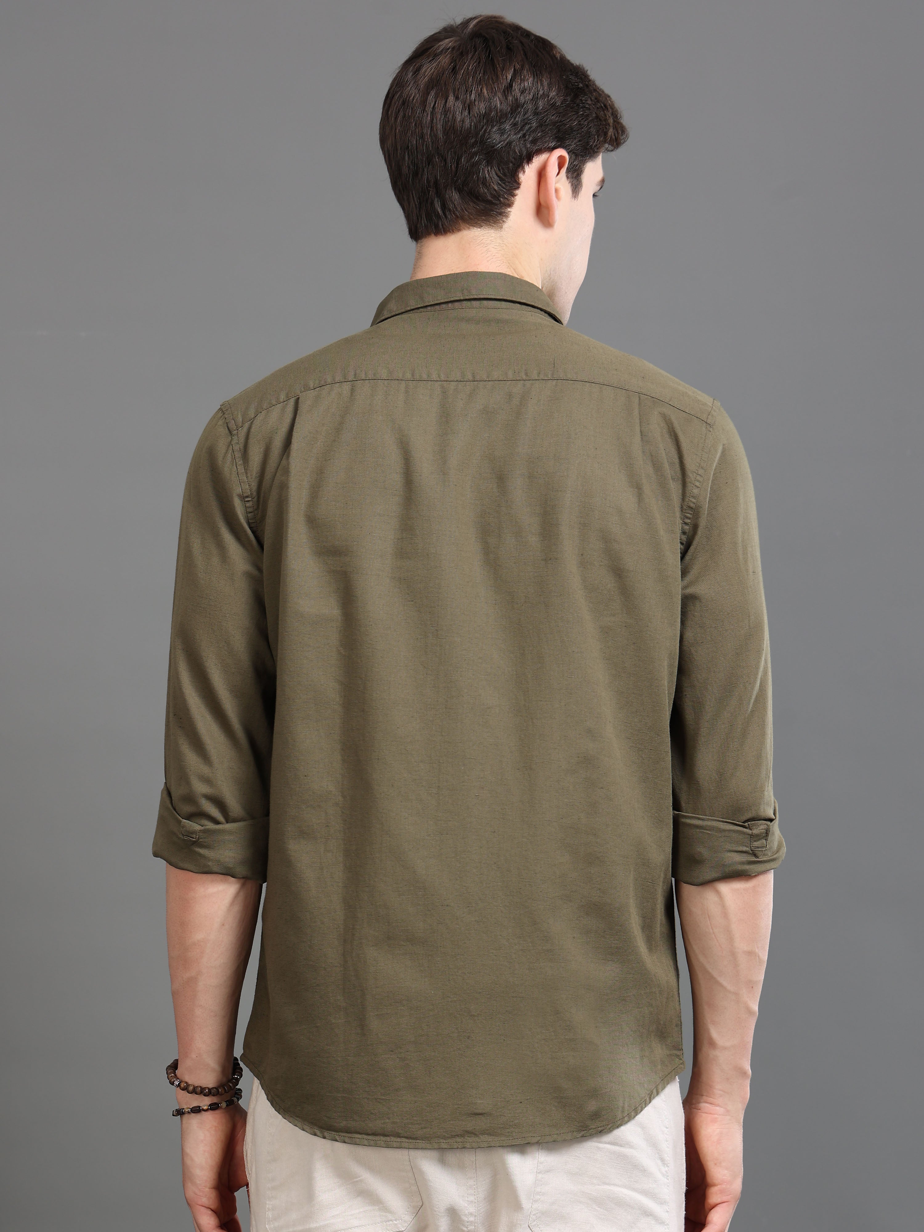 Men Smart Cotton Linen Slim Fit Shirt