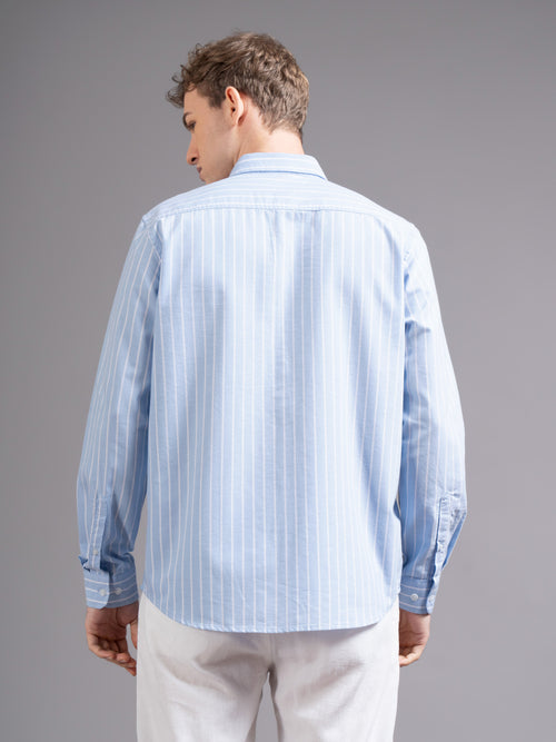 Men Smart Fit Vertical Striped Button-Down Collar Cotton Casual Shirt