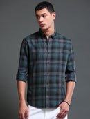 Men's Melange Twill Green Checks Shirts