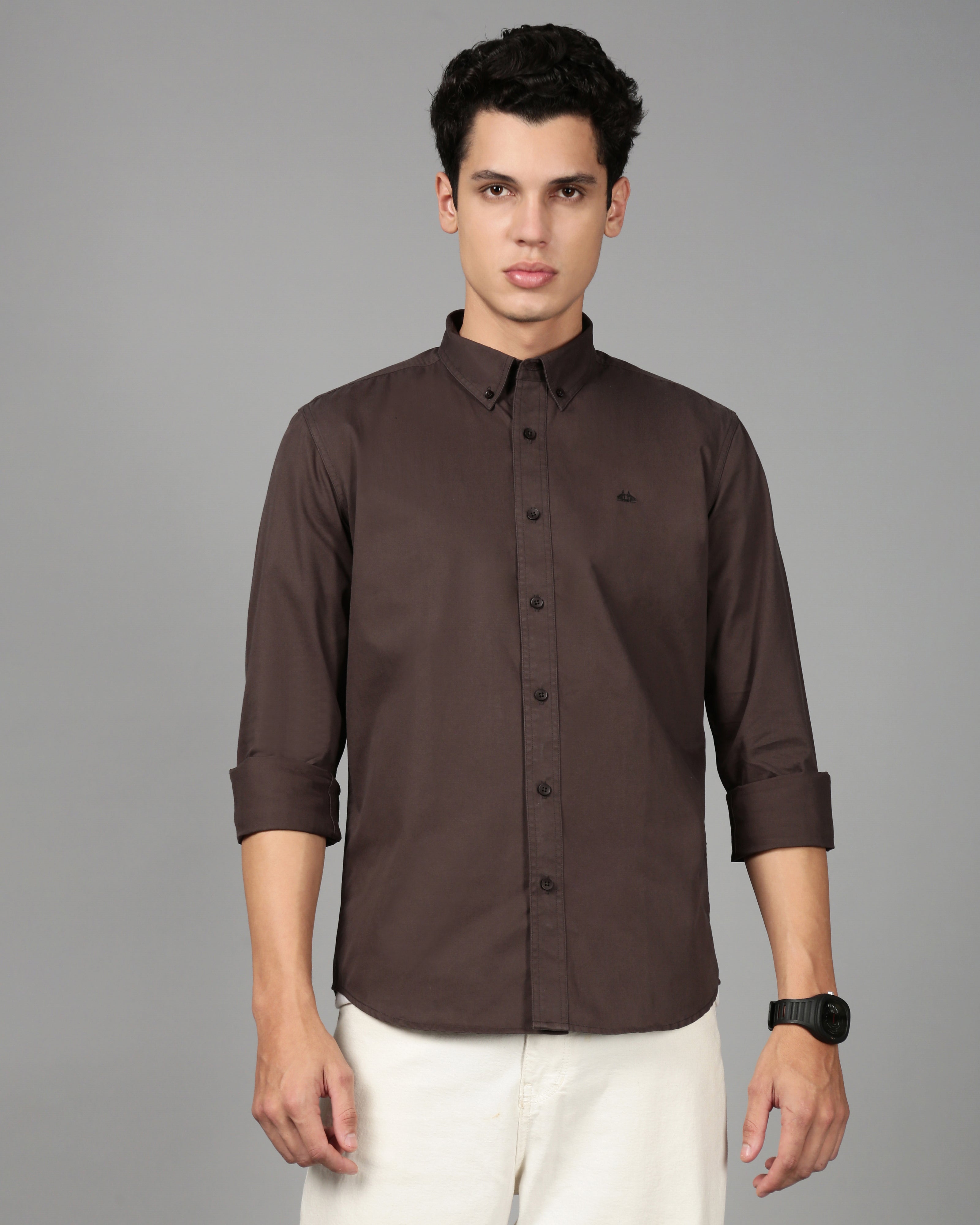 Smart Slim Fit Spread Collar Cotton Casual Shirt