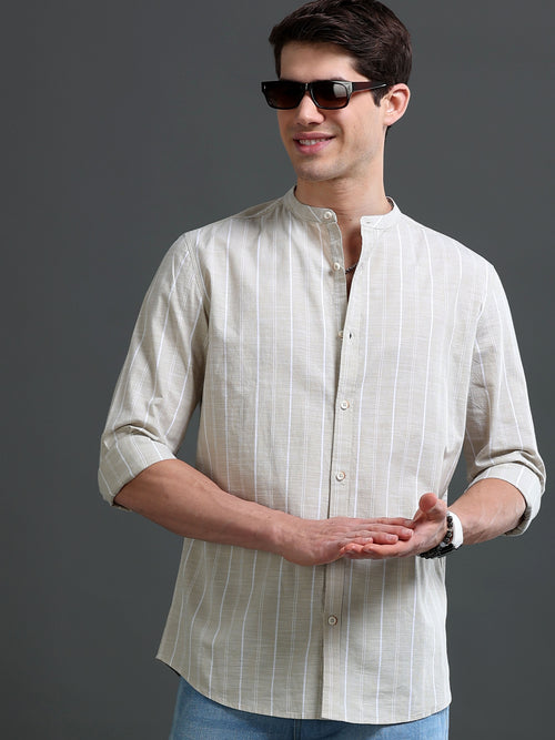 Men's Slim Fit Stripes Cotton Shirt